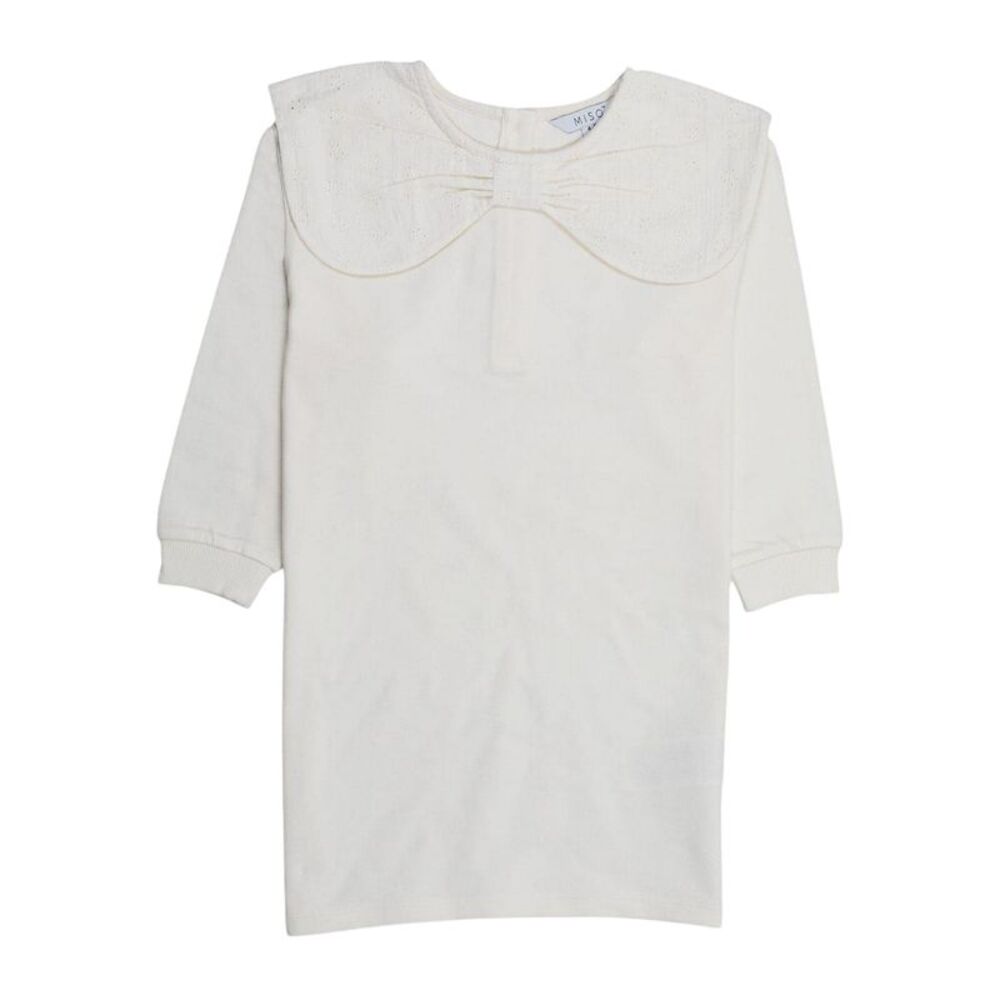 Miso Childrens/Kids Bow Crew Neck 3/4 Sleeve Sweatshirt Dress / Cream